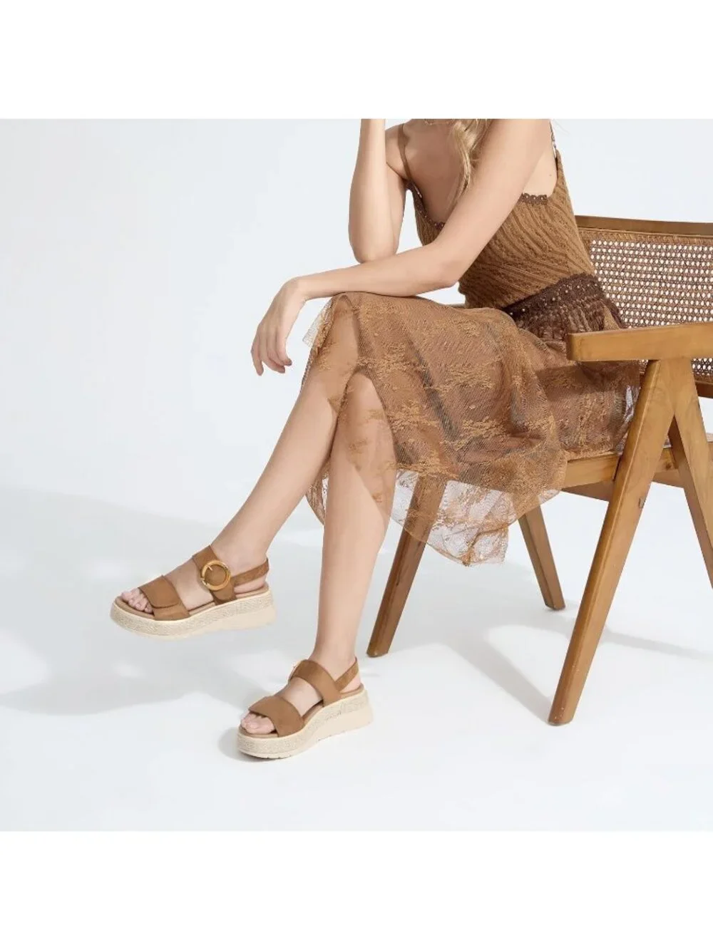 Women's Brown Comfortable Solid Espadrille Low Wedge Heel Platform Sandal Shoes